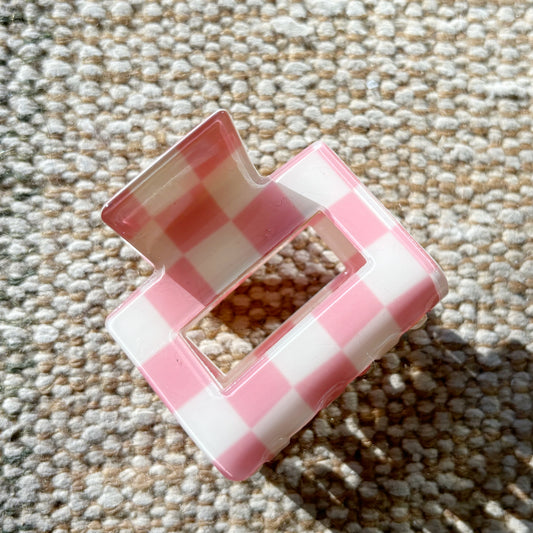 Hair Claw Clip - Checkered Pink