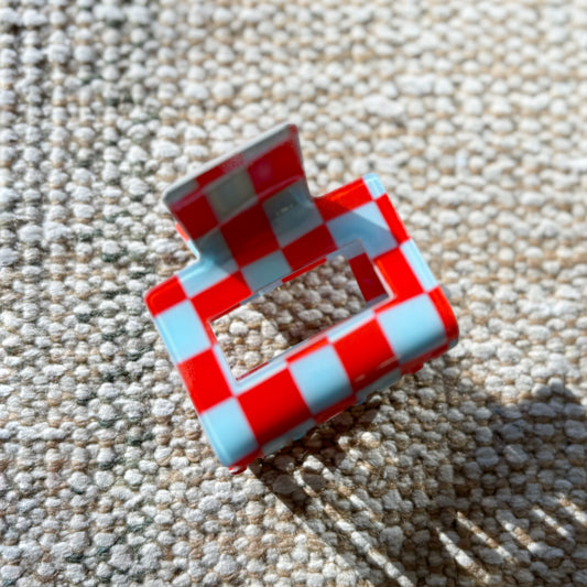 Hair Claw Clip - Checkered Blue + Red