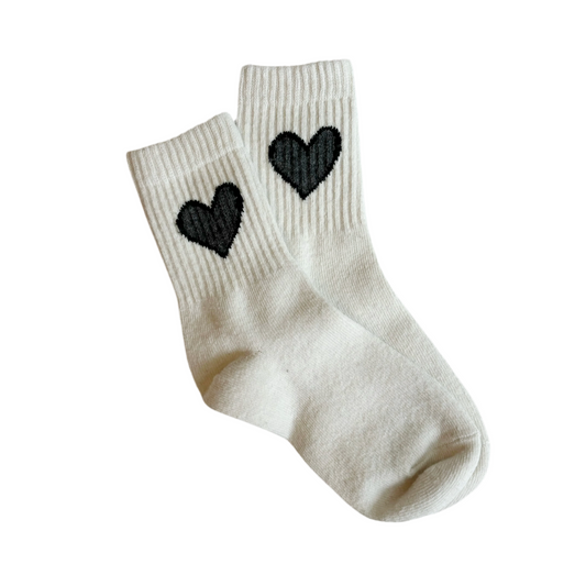 Ribbed Heart Tube Socks - White