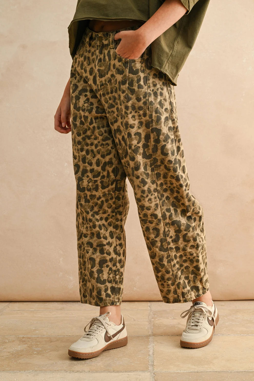 Denim Barrel Pant - Leopard