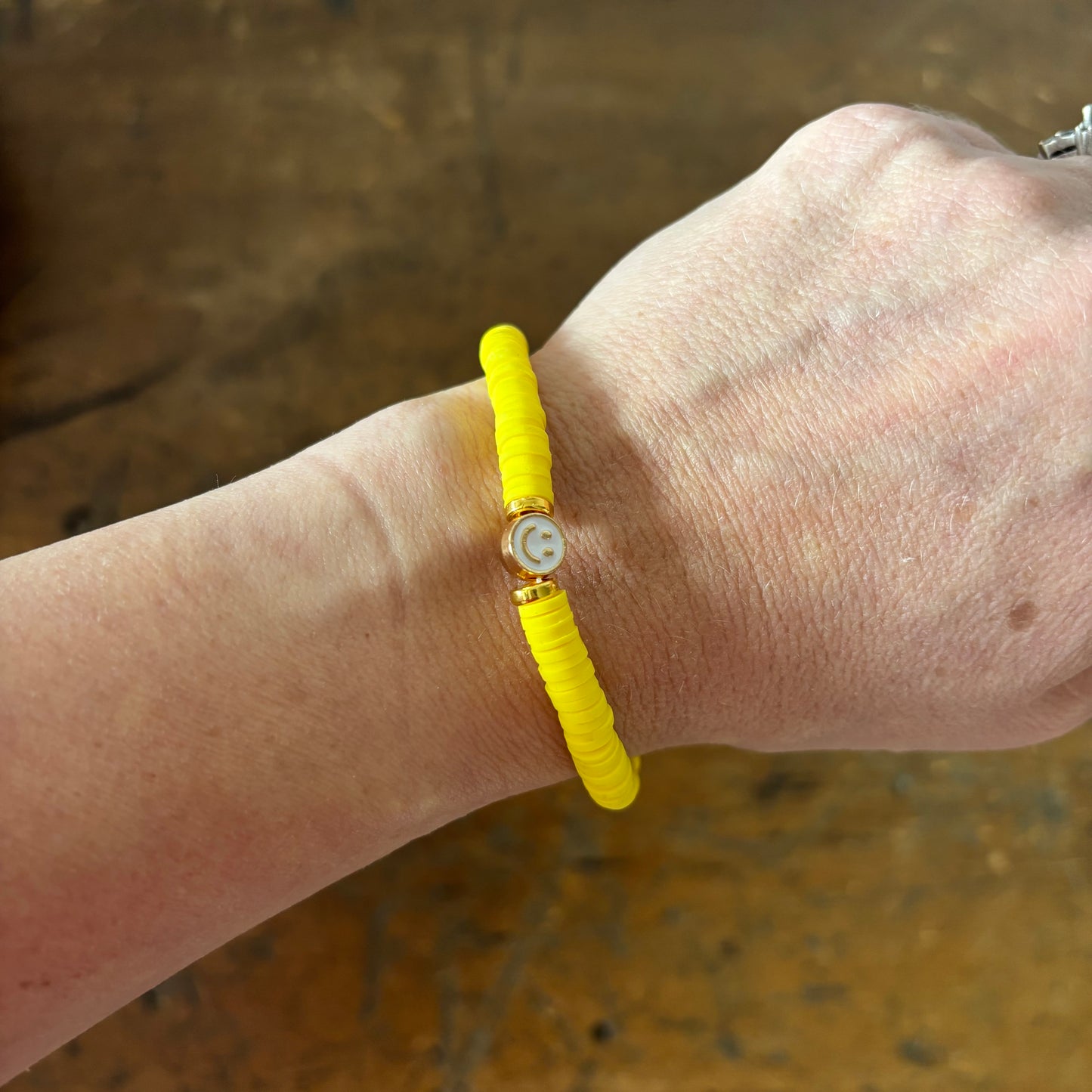 Smiley Face Beaded Stacking Bracelet - Yellow