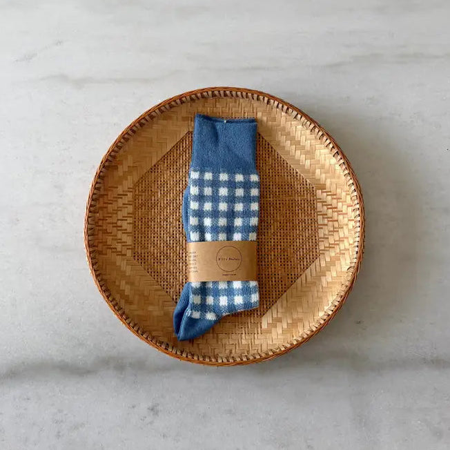 Cotswold Gingham Socks - Dusty Blue