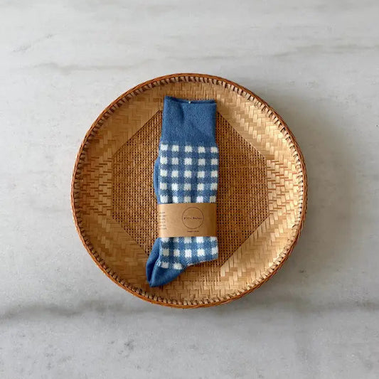 Cotswold Gingham Socks - Dusty Blue
