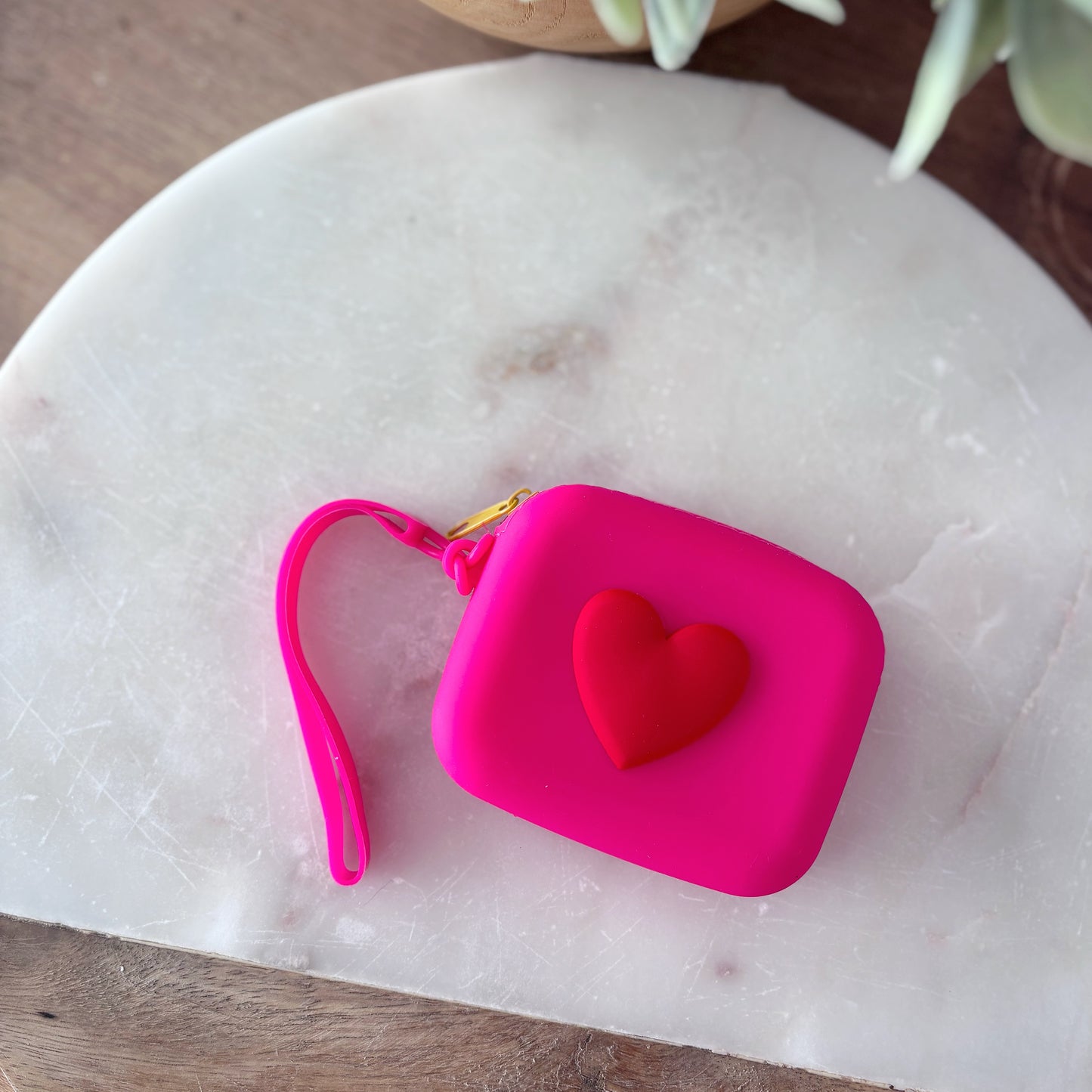 Silicone Heart Coin Purse - Hot Pink