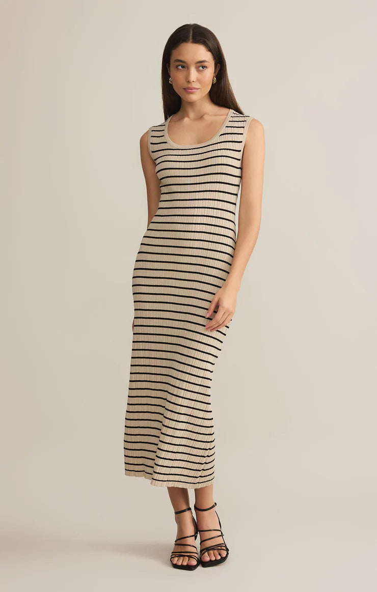 Giselle Stripe Rib Maxi Dress - Sandshell