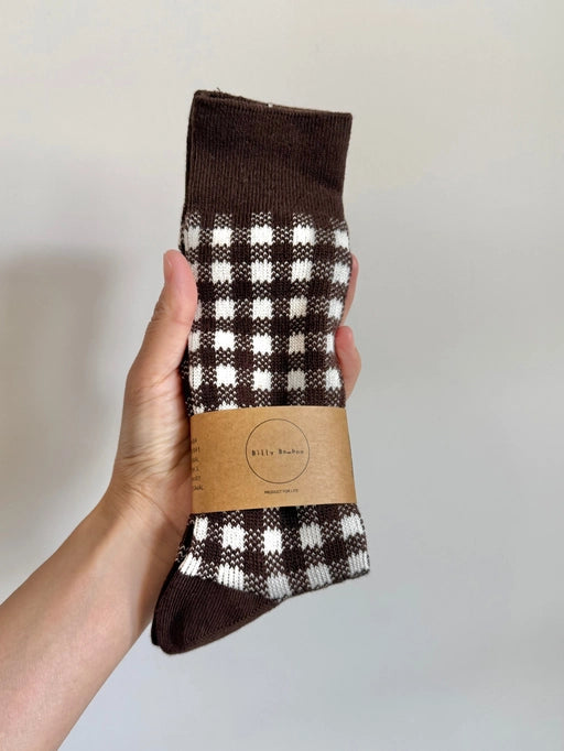 Cotswold Gingham Socks - Espresso Brown