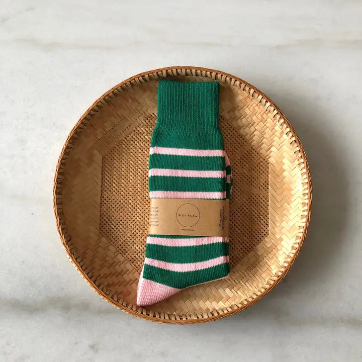 Makino Pop Stripe High Sock - Forest Blush