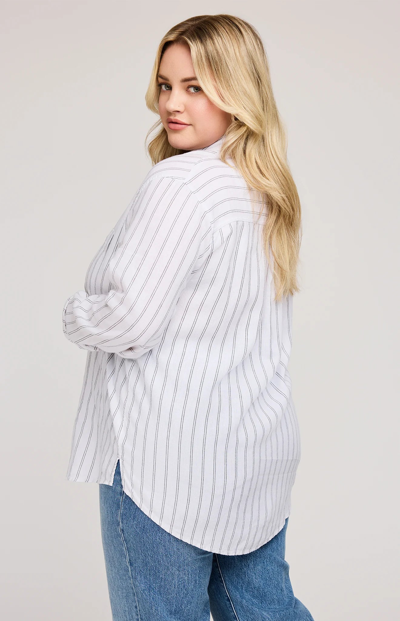 Dominique Button Down Shirt - White Stripe