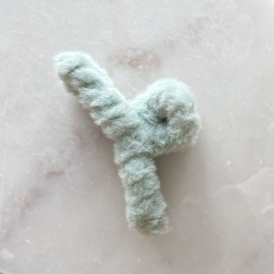 Fluffy Hair Clip - Sage Green