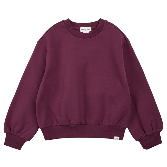 Puffy Sleeve Cotton Fleece Sweatshirt - Plum
