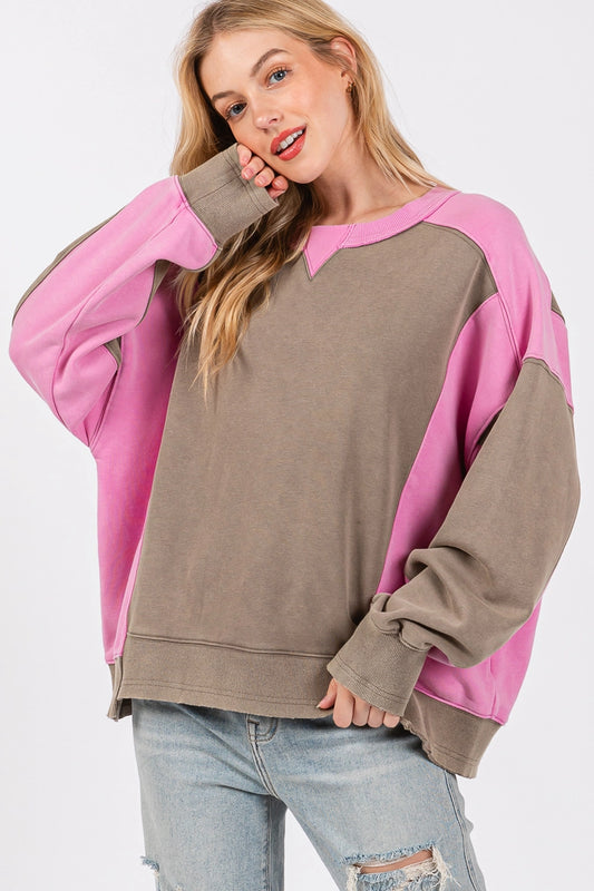 Colourblock Pullover - Ash/Pink