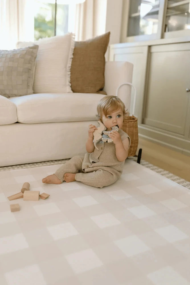 Reversible Padded Play Mat - Sage Flora and Gingham