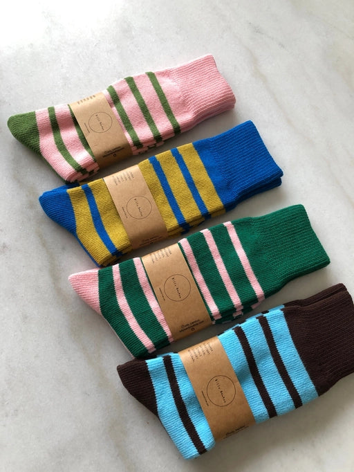 Makino Pop Stripe High Sock - Olive Indigo