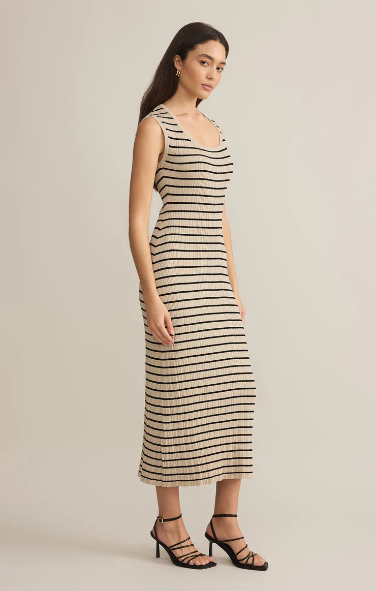 Giselle Stripe Rib Maxi Dress - Sandshell