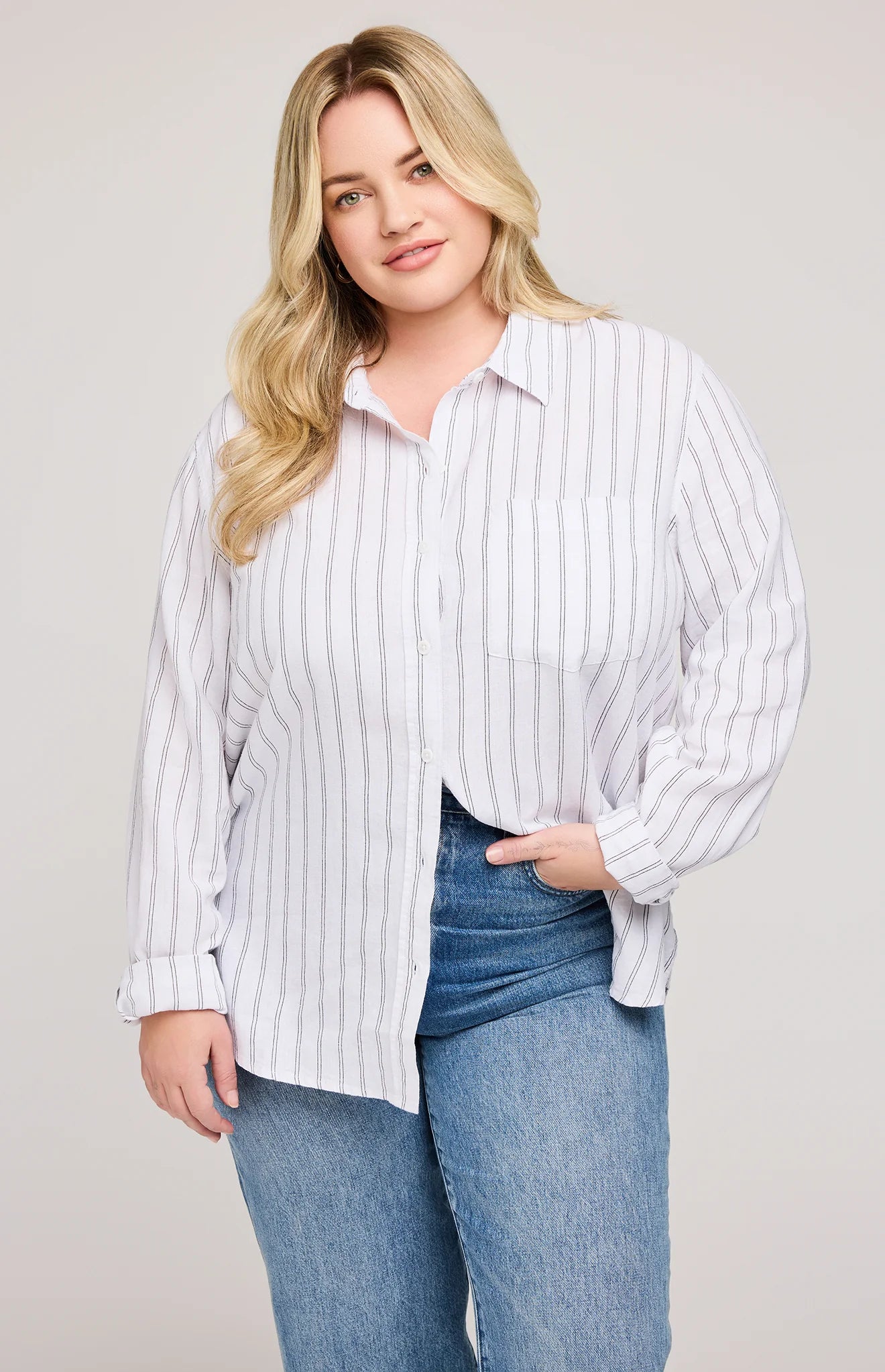 Dominique Button Down Shirt - White Stripe