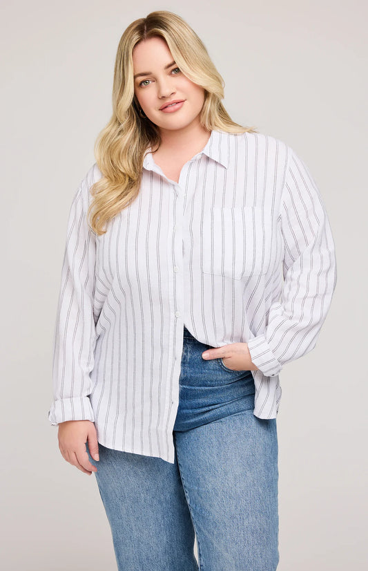 Dominique Button Down Shirt - White Stripe