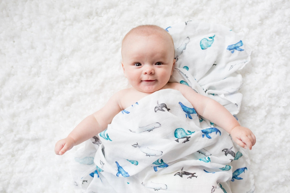 Cotton Muslin Swaddle - Whales