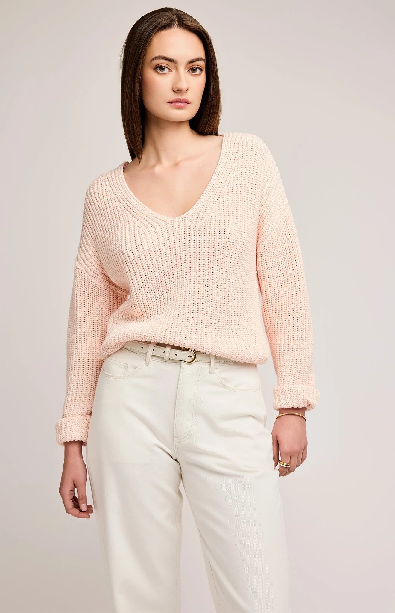 Spencer V-Neck Knit Sweater - Rosewater