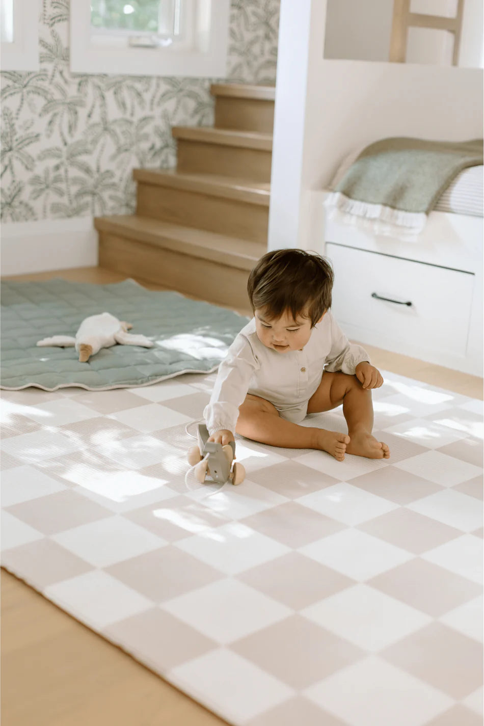 Reversible Padded Play Mat - Checkers and Herringbone