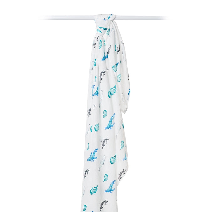 Cotton Muslin Swaddle - Whales