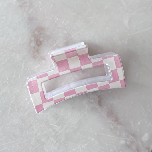 Large Claw Clip - Checkered Pink