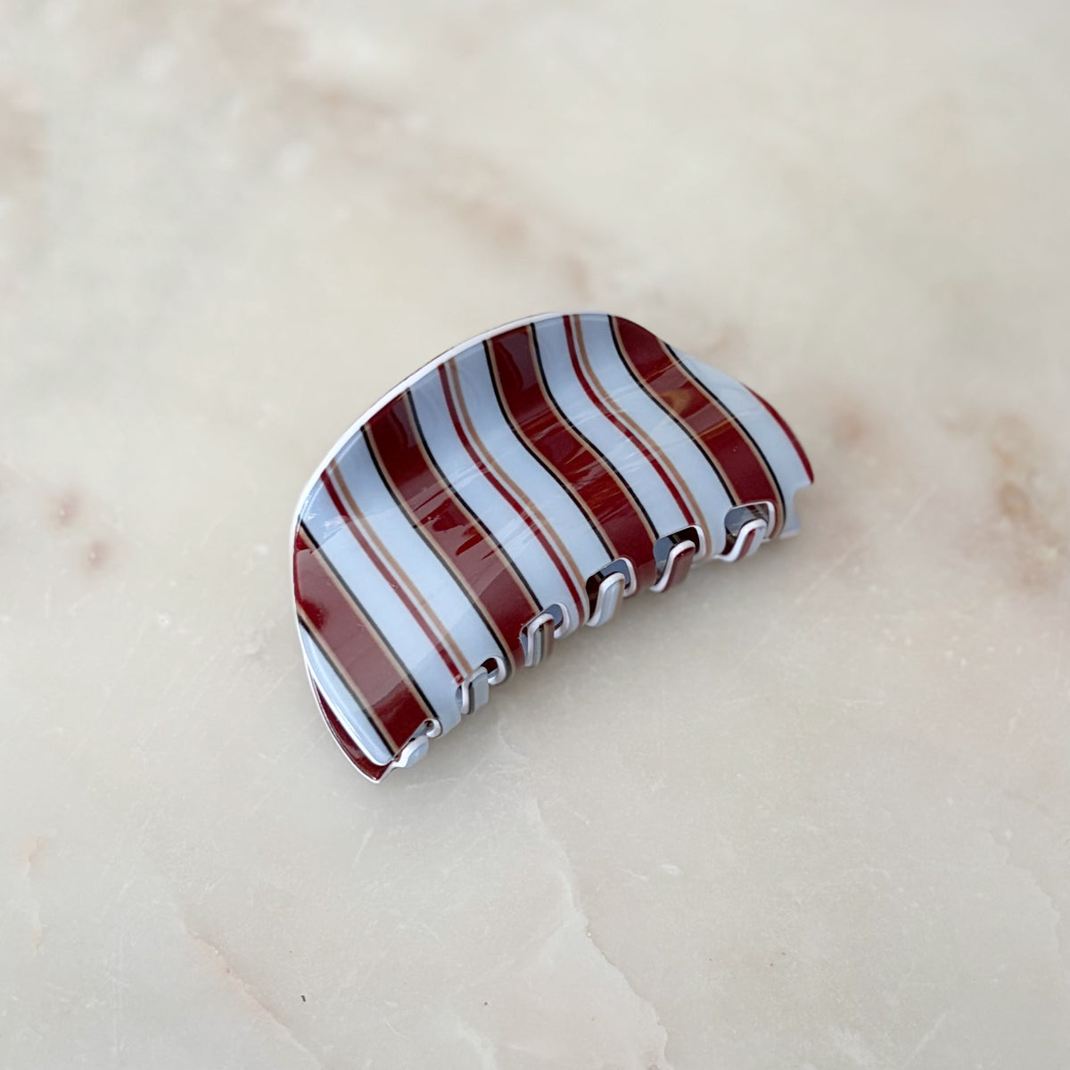 Half-Moon Hair Clip - Brown/Blue Stripes