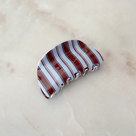 Half-Moon Hair Clip - Brown/Blue Stripes