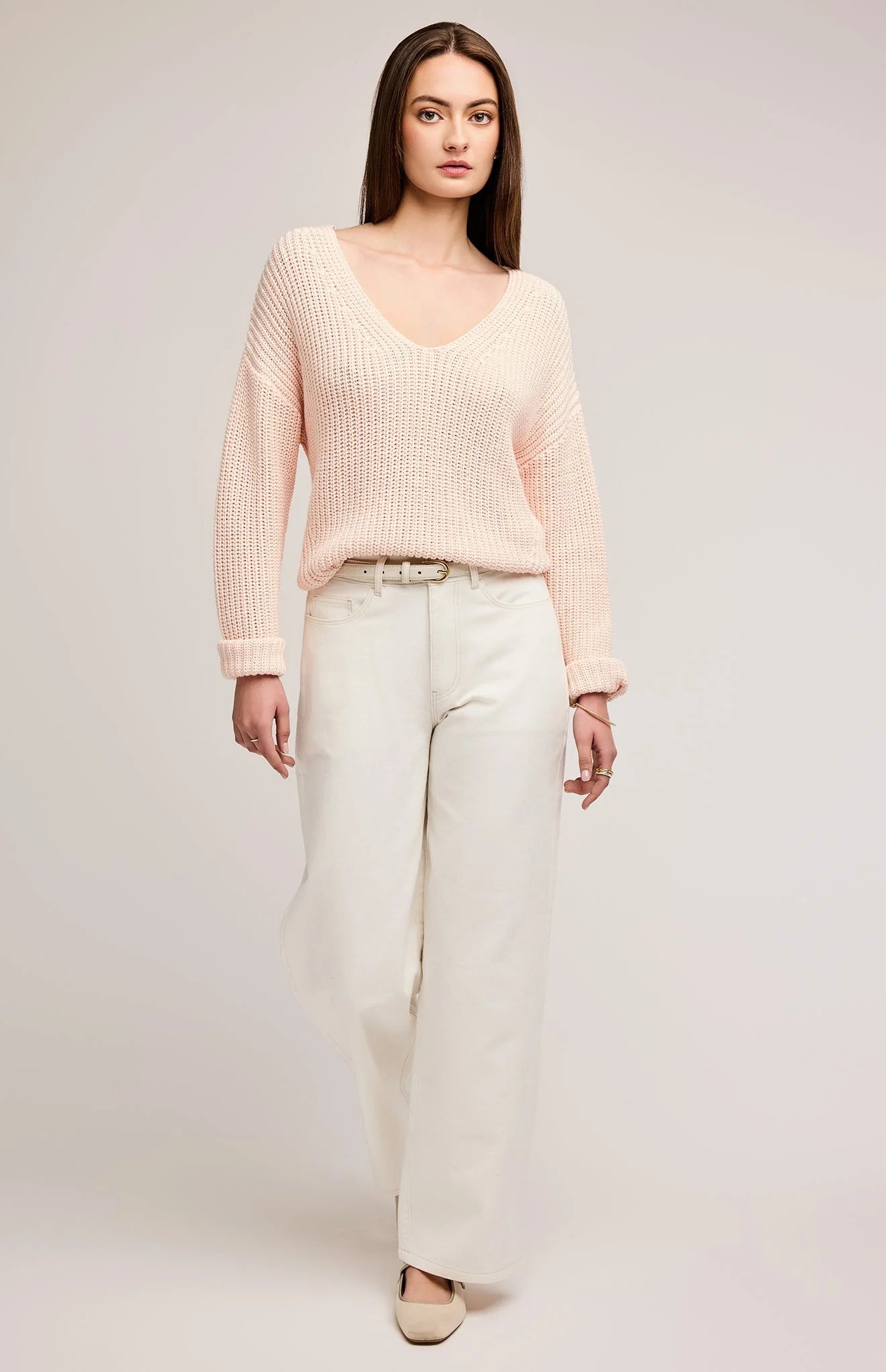 Spencer V-Neck Knit Sweater - Rosewater