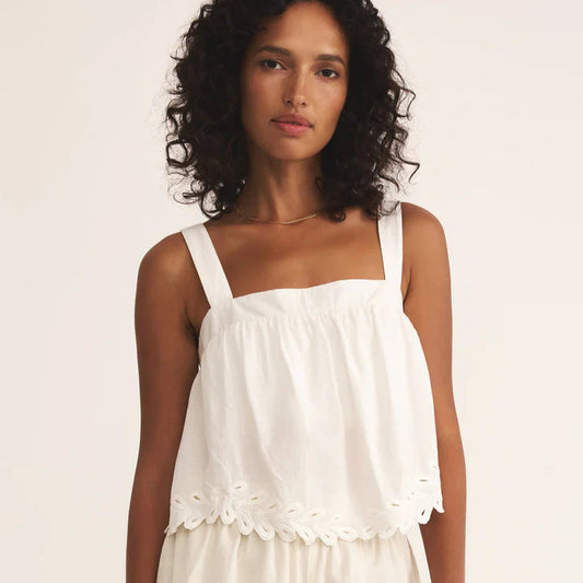 Annecy Embroidered Linen Tank - White