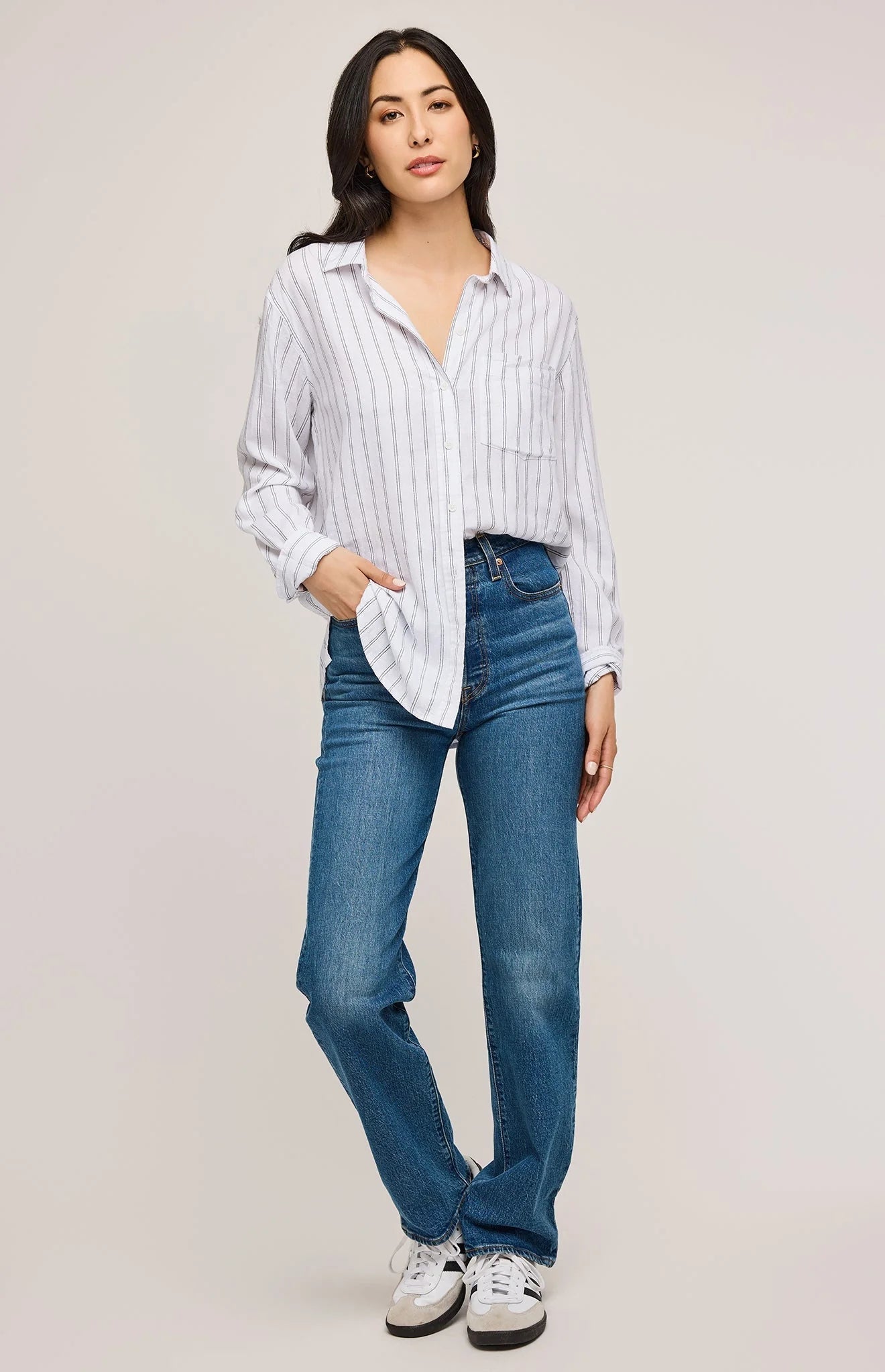 Dominique Button Down Shirt - White Stripe