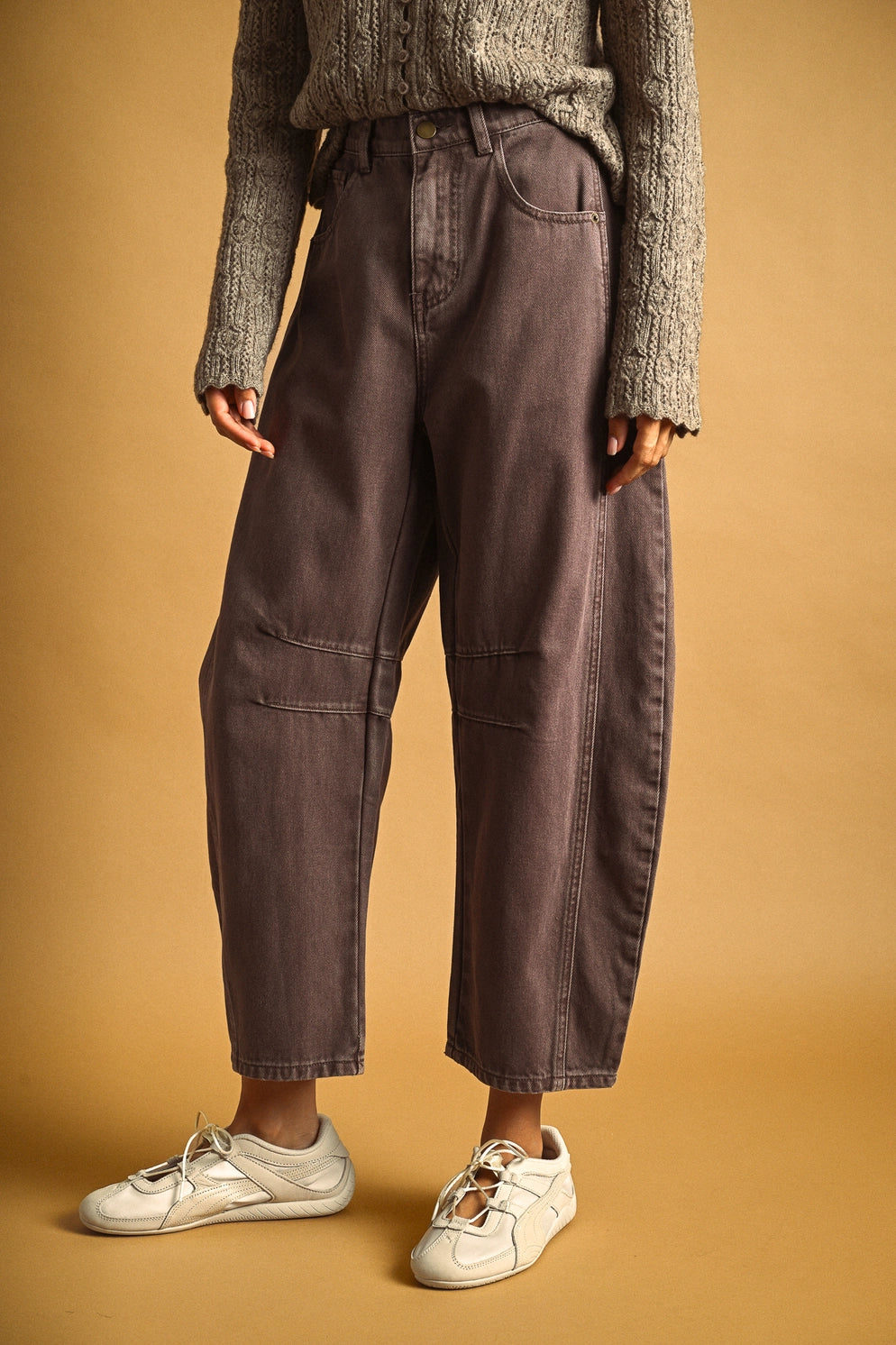 Denim Barrel Pant - Red Bean