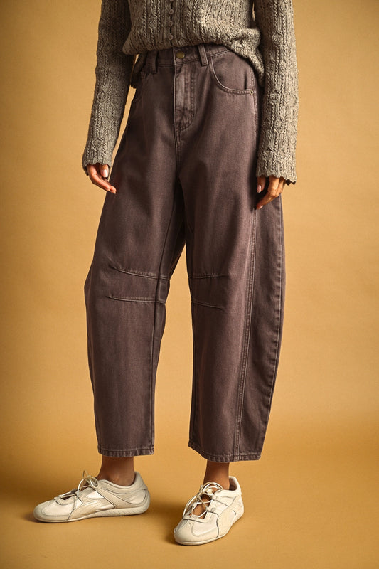 Denim Barrel Pant - Red Bean