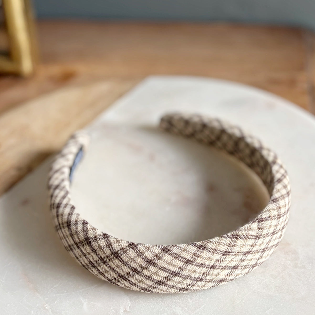 Plaid Fabric Headband - Cream