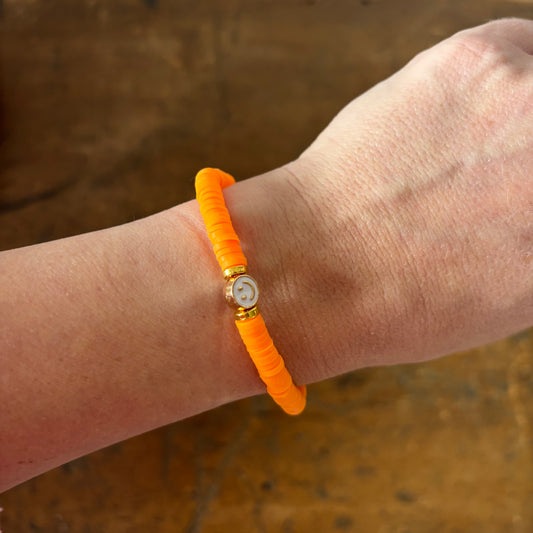 Smiley Face Beaded Stacking Bracelet - Orange