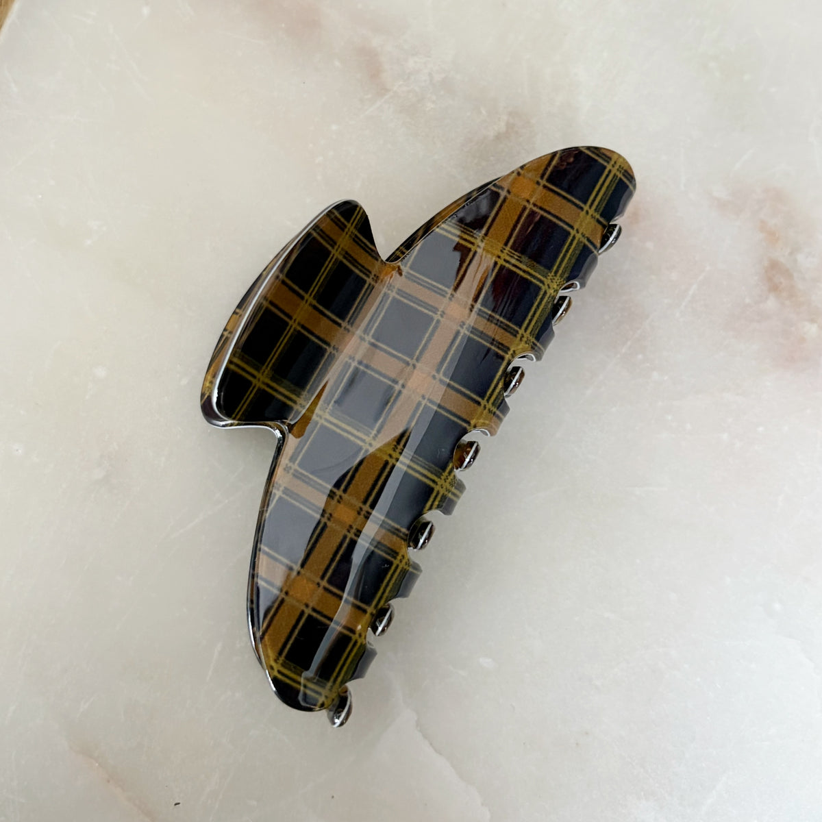 Arc Hair Clip - Navy Plaid