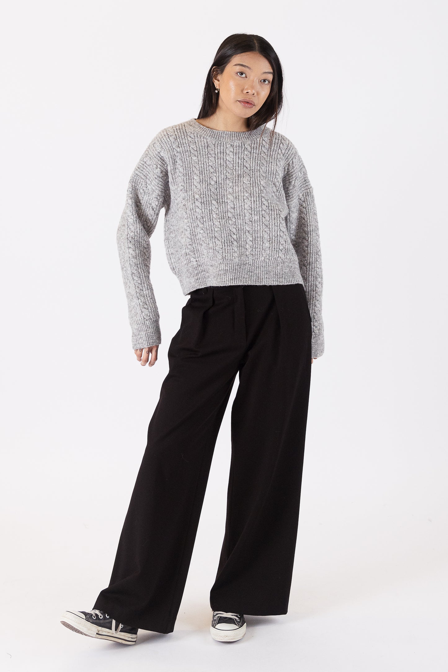 Addie Cable Sweater - Light Grey
