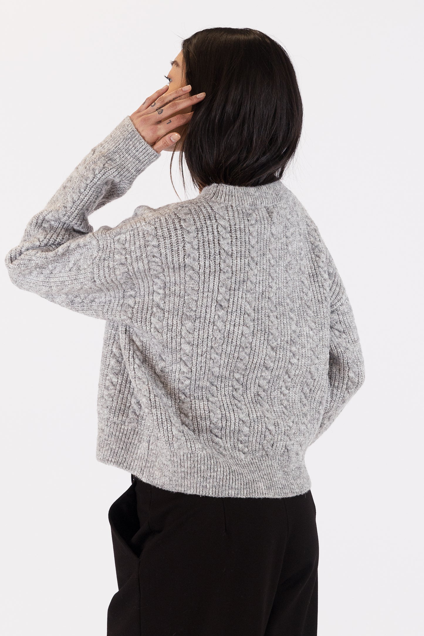 Addie Cable Sweater - Light Grey