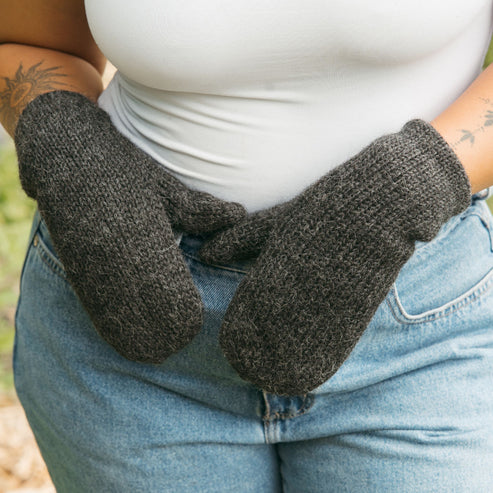 Alpaca Fleece Lined Mittens - Charcoal