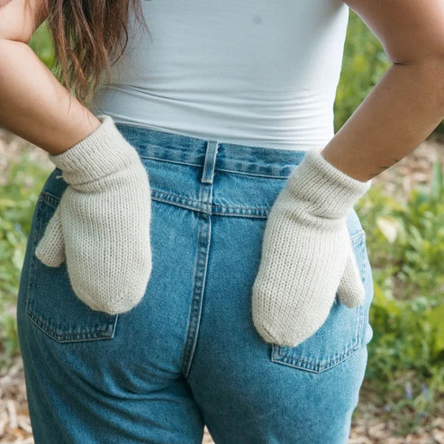 Alpaca Fleece Lined Mittens - Ivory