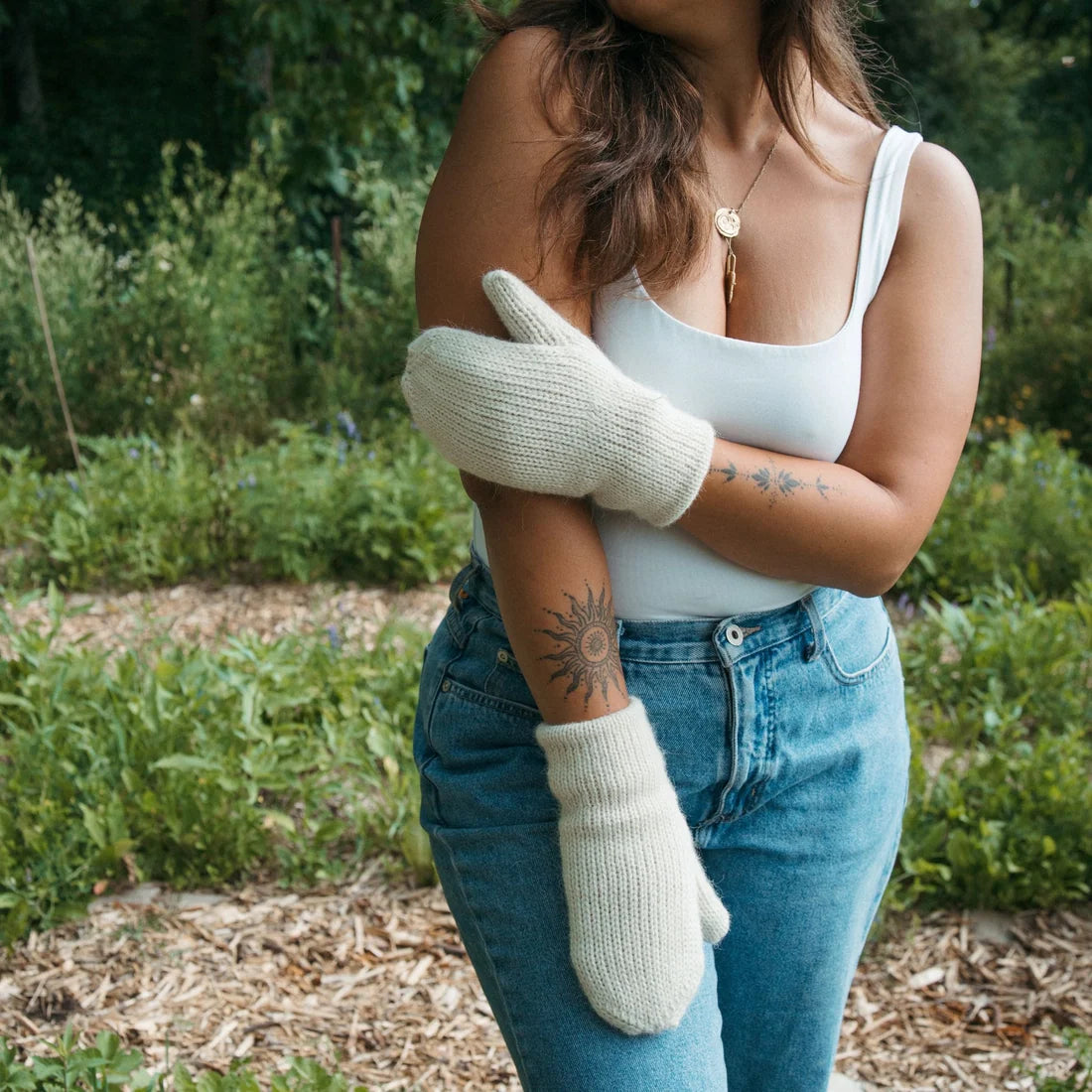 Alpaca Fleece Lined Mittens - Ivory