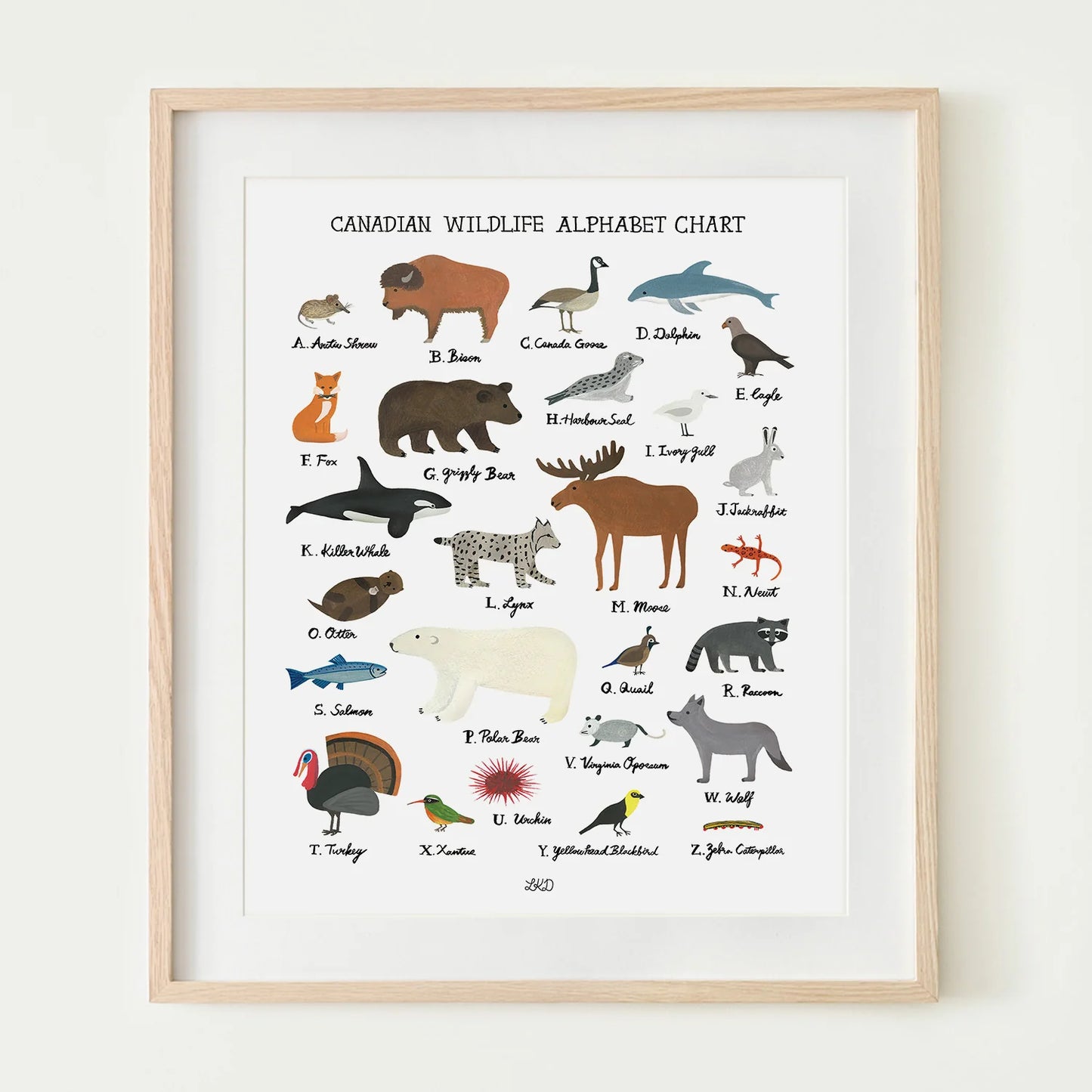 Art Print - Canadian Wildlife Alphabet Chart