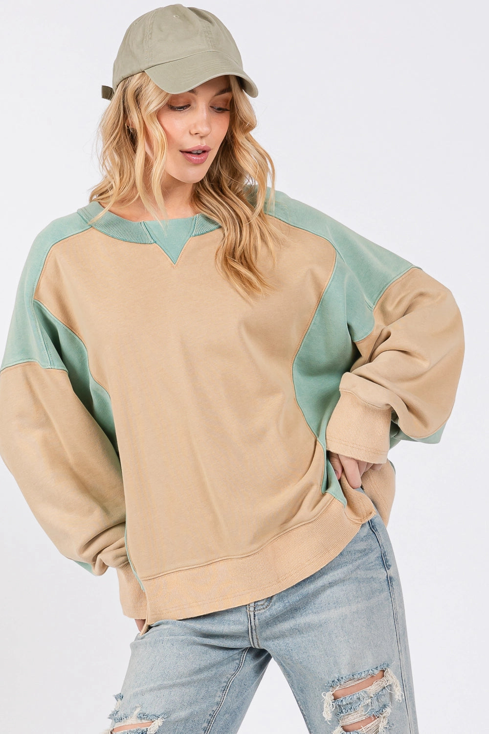 Colourblock Pullover - Cookie/Green