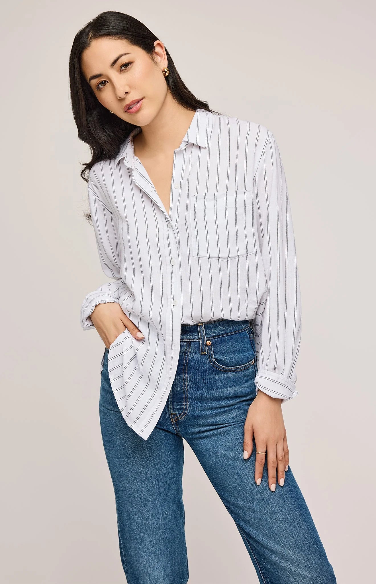 Dominique Button Down Shirt - White Stripe