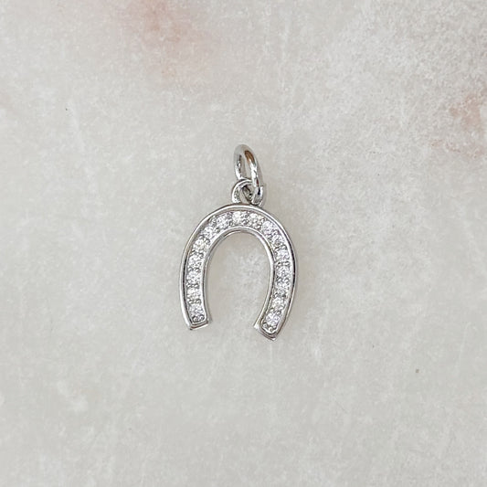 Pave Horseshoe Charm - Silver