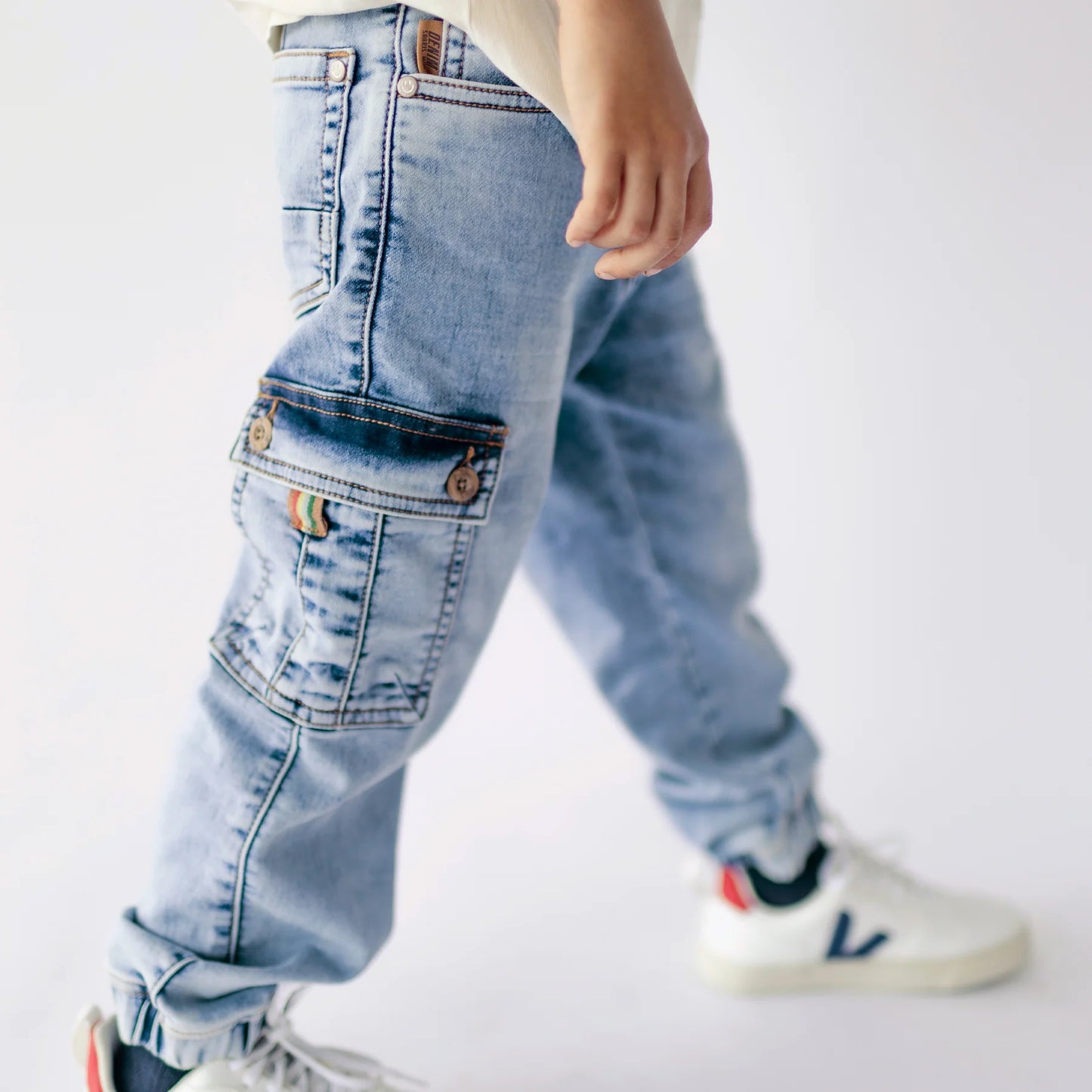 Cargo Style Denim Pant - Light Blue