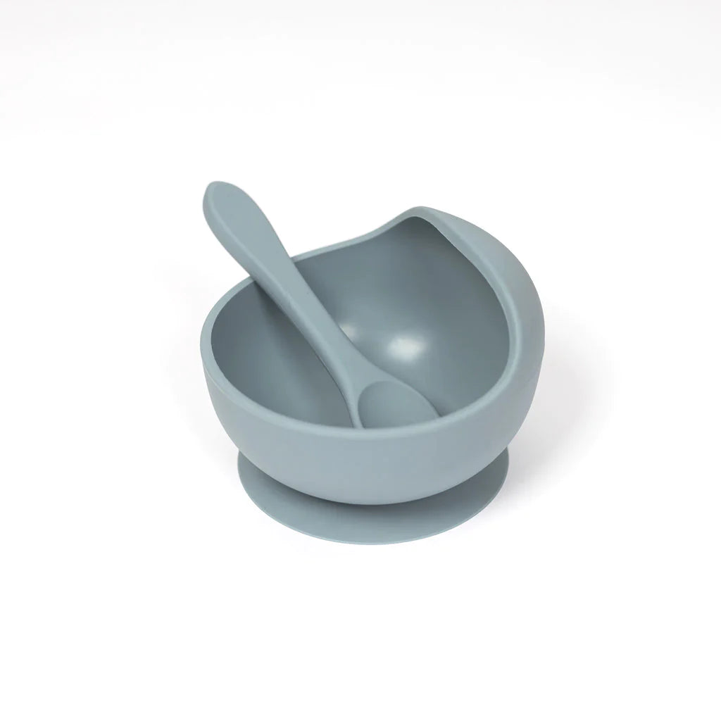 Silicone Suction Bowl and Spoon Set - Pale Blue