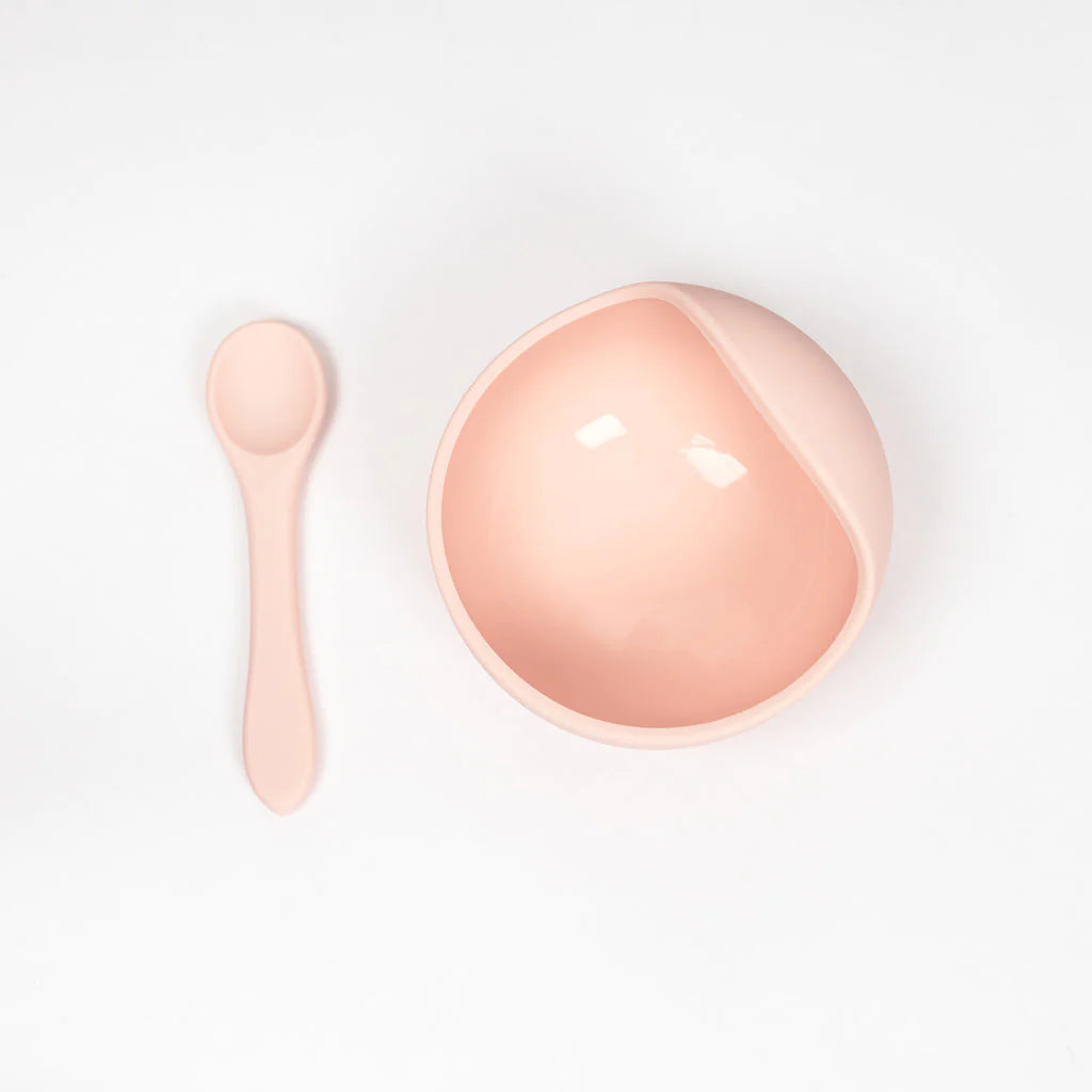 Silicone Suction Bowl and Spoon Set - Blush