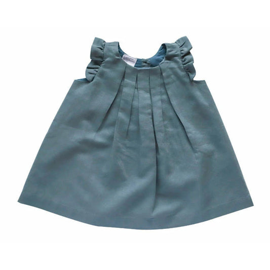 Box Pleat Linen Dress - Blue