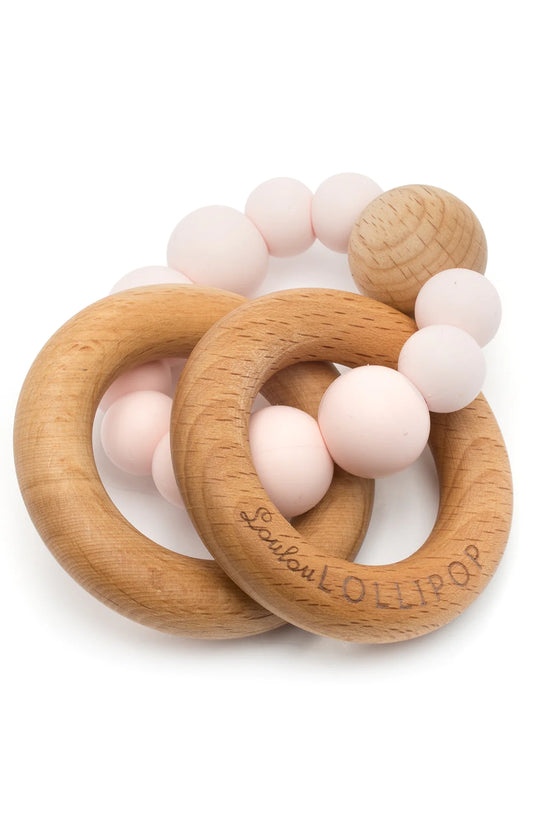 Bubble Silicone and Wood Rattle - Pink Quartz