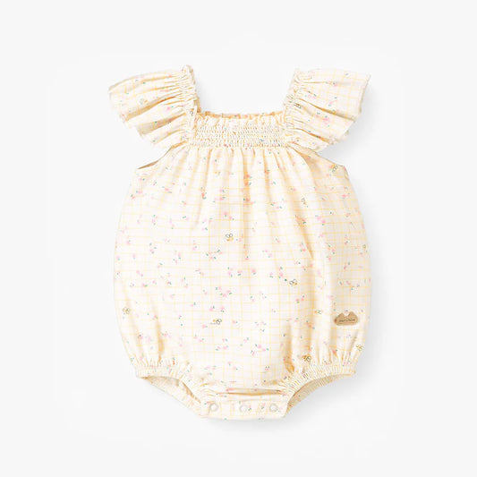 Cream Checkered and Floral Romper